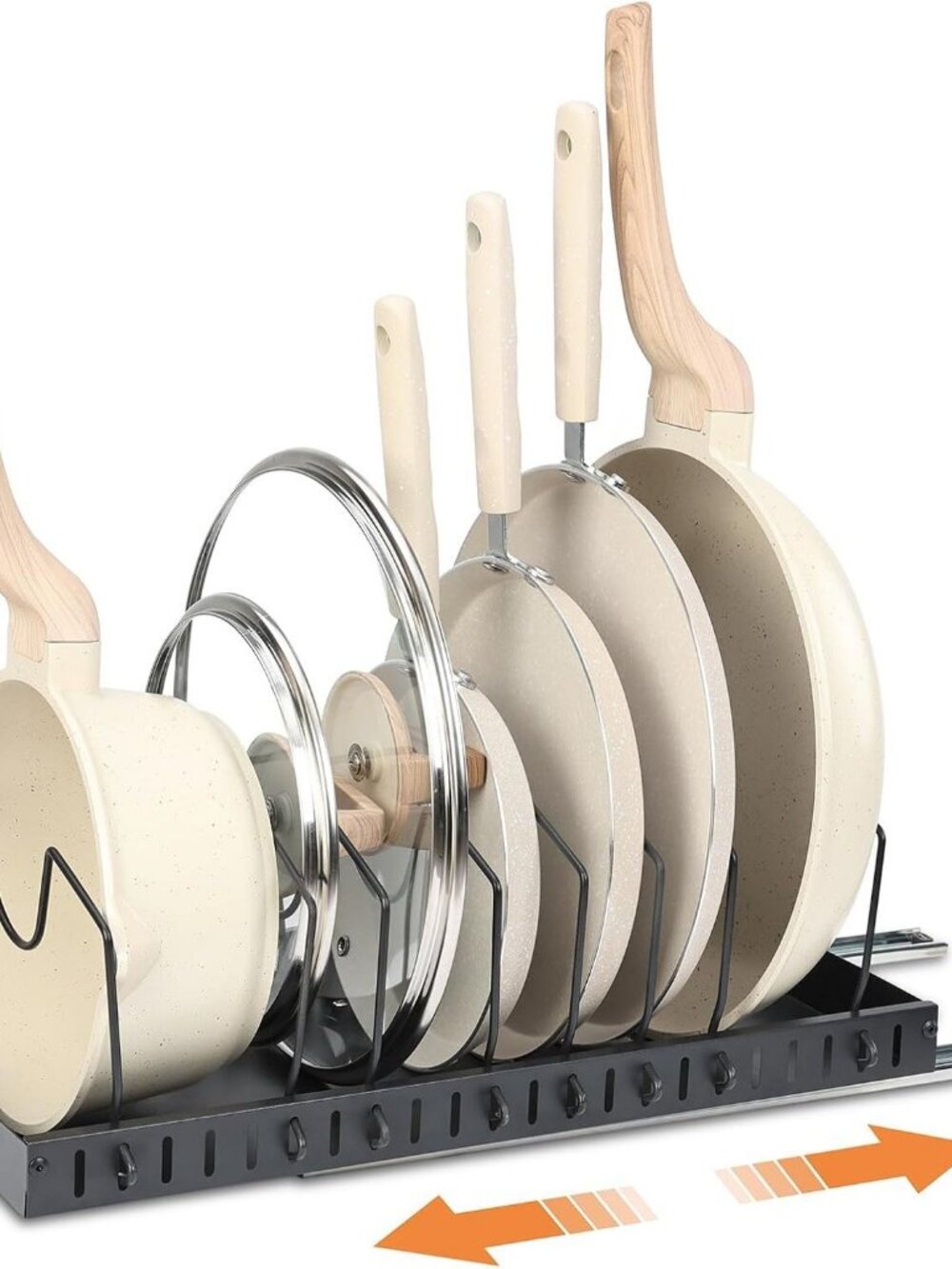 Kitchen Pots and Pans Organizer for Under Cabinet,Retractable Pot Lid Organizer